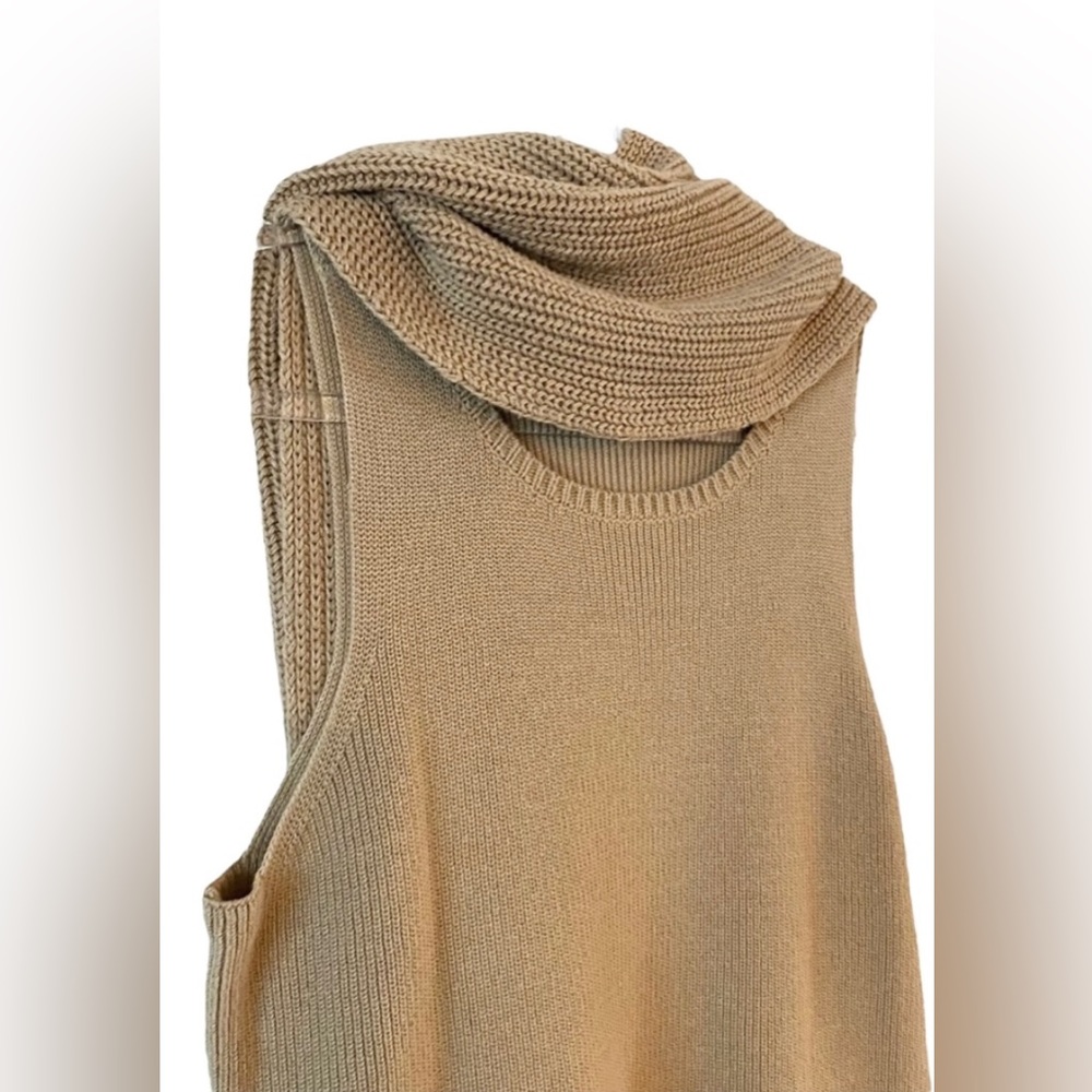 CHICO’S  I  Sleeveless Camel Colored Two-Piece Attached Cowl Neck Sweater